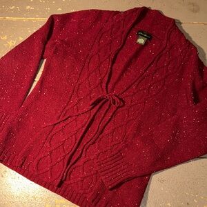 Eddie Bauer Cashmere Wool Burgundy Cardigan with Tie Front